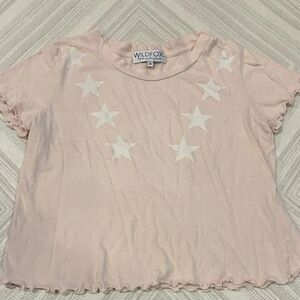 Wildfox Women’s Blush Tee with White Stars Ruffled Edges Size Small
